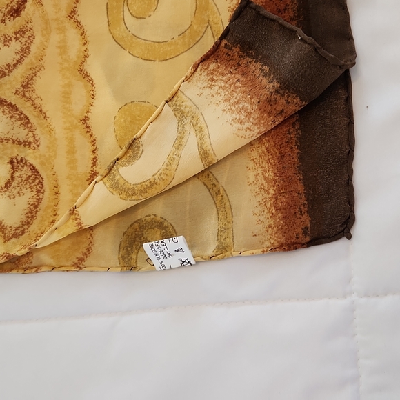 Gold & Brown Silk Rectangular Scarf about 13" x 65" - Picture 2 of 4
